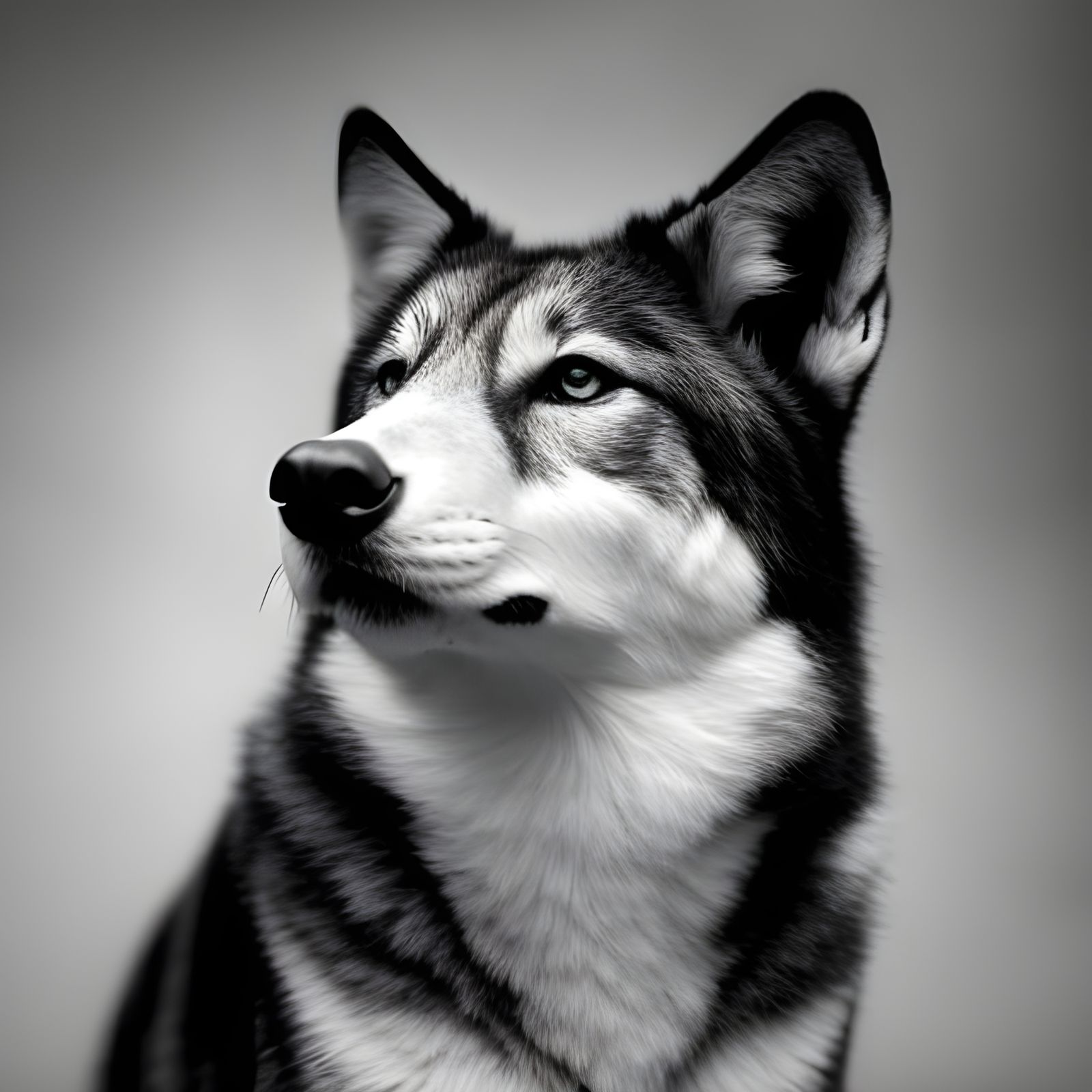 Detailed Wolf Howling at Moon: Black and White Photo