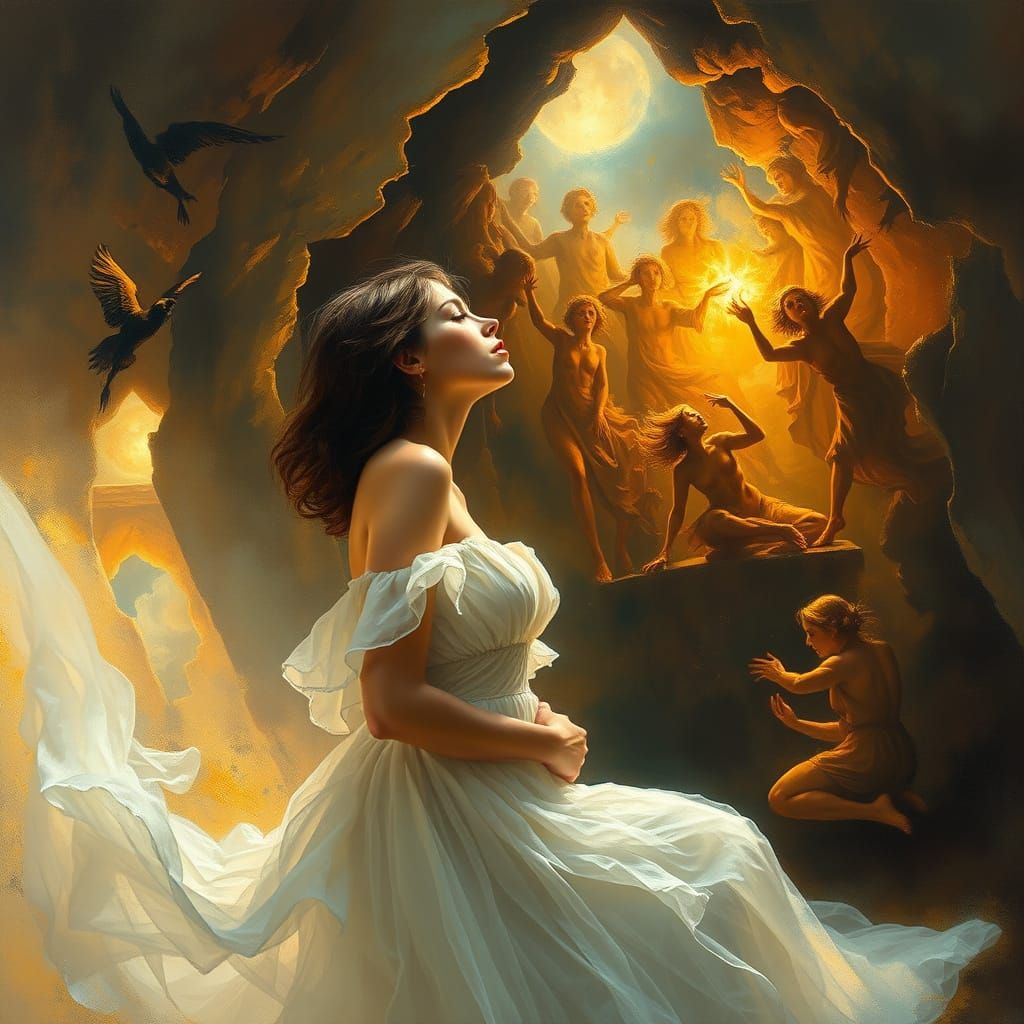 Dreaming Woman: Impressionist Meets Baroque Oil Painting