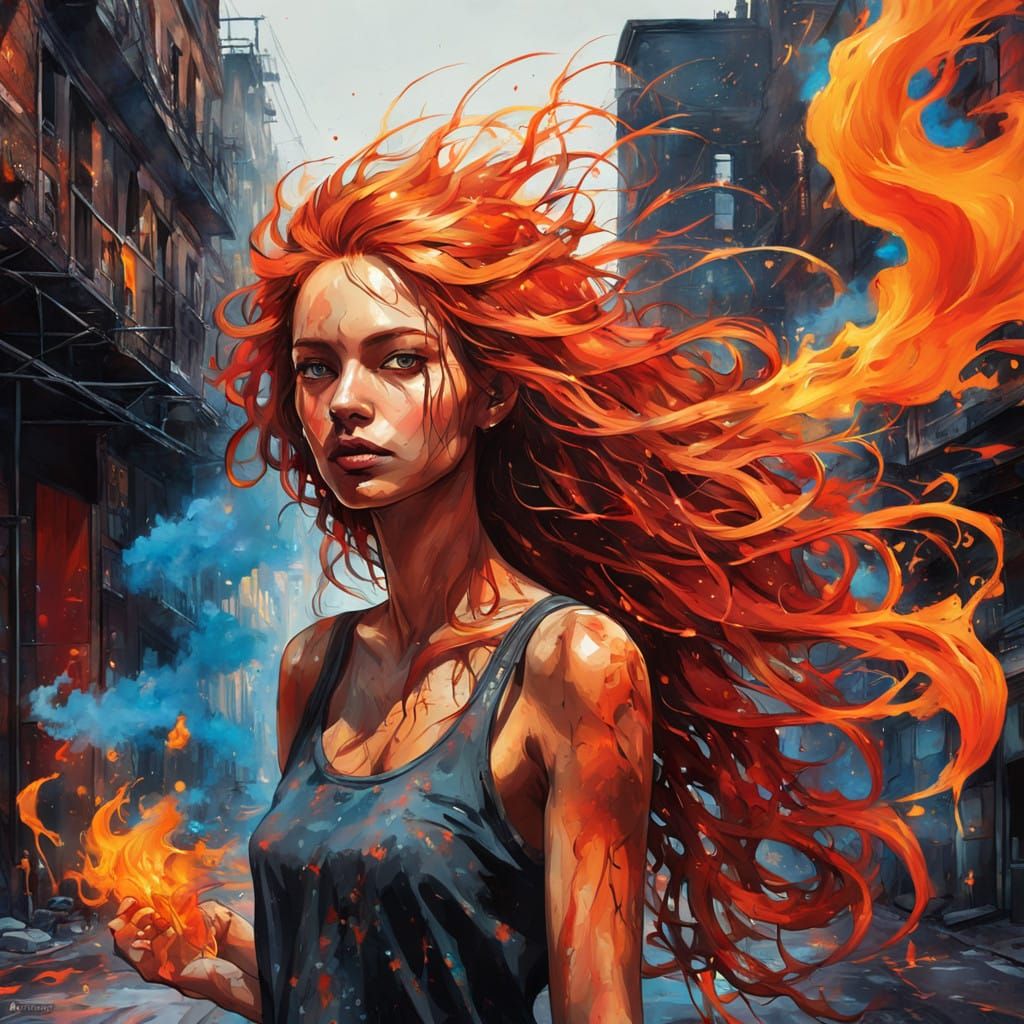 Ethereal Flame Goddess in Vibrant Graffiti Style