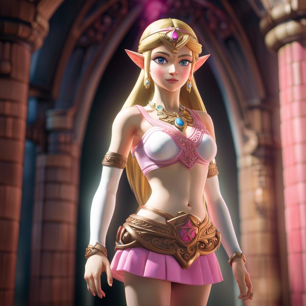 Hyperrealistic Princess Zelda in Pink Outfit