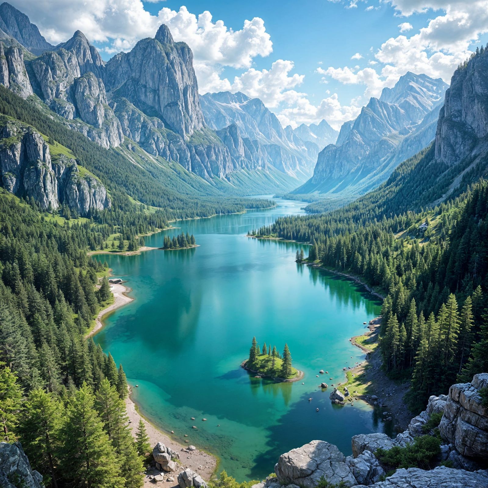 Alpine Serenity: A Tranquil Lake Amidst Majestic Peaks