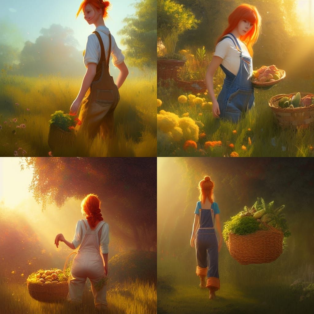 Ginger Woman with Veggies in Golden Sunlight