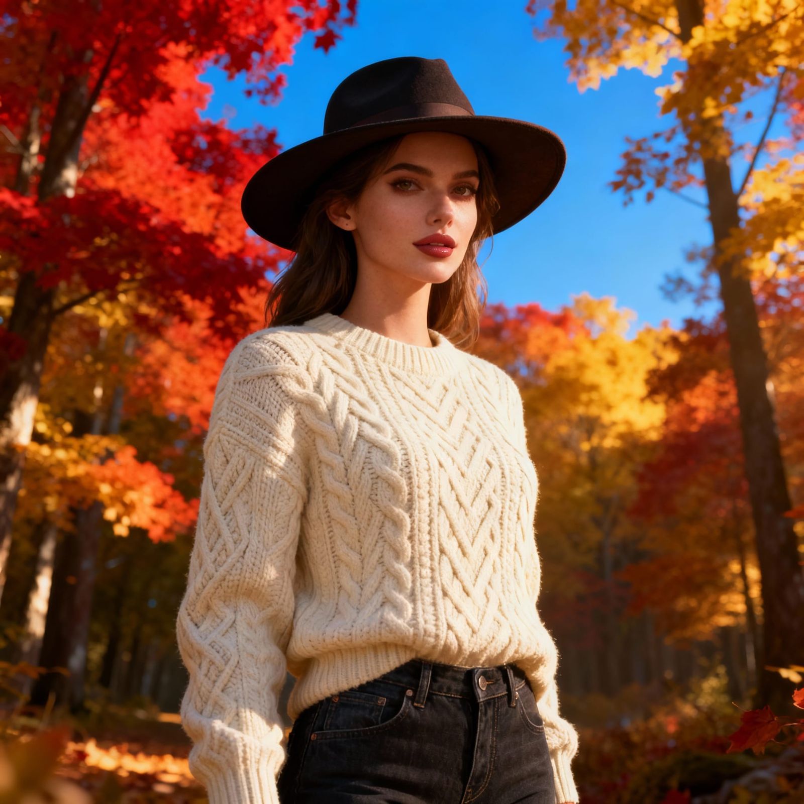 Glamorous Model in Vibrant Fall Forest