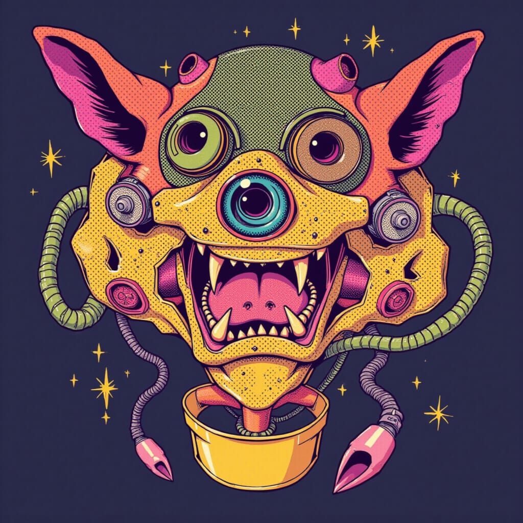 Retro Alien Pets in Whimsical Sci-Fi Art