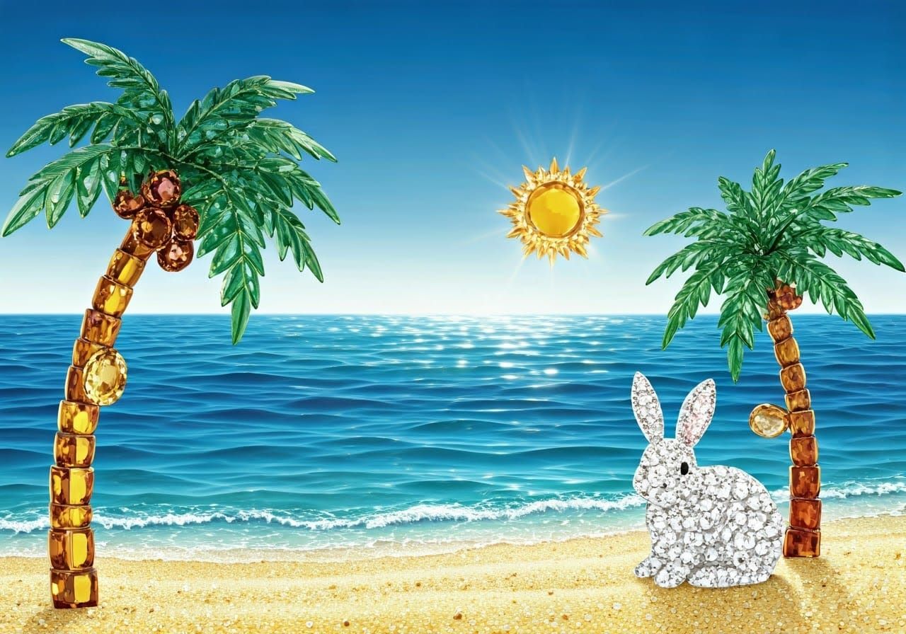 Vibrant Stone Beach Scene in a Cyberpunk Aesthetic