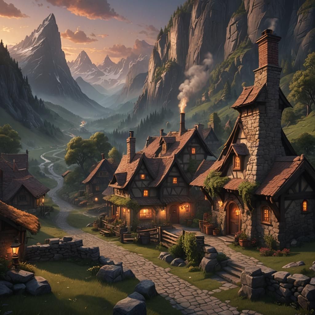 Cozy Tavern in Valley - Detailed Matte Painting