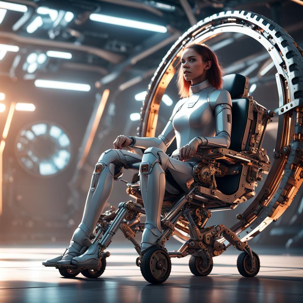 Girl in Wheelchair with Intricate Mecha Details