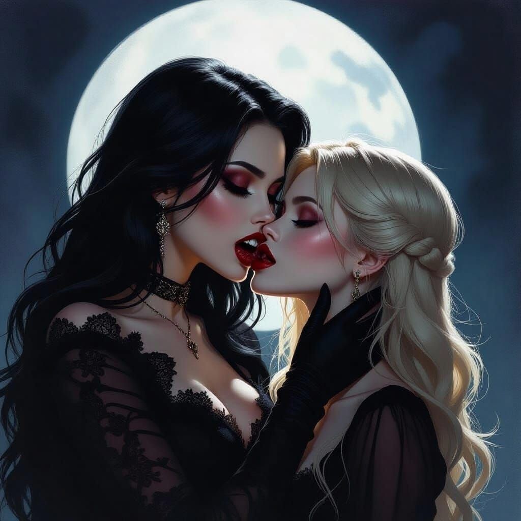 Vampire Bites Victim's Neck in Dark Scene