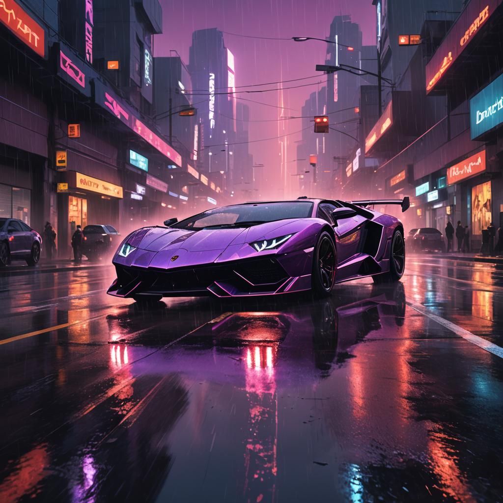 Lamborghini Countach Races on Neon Highway in Neon-Noir