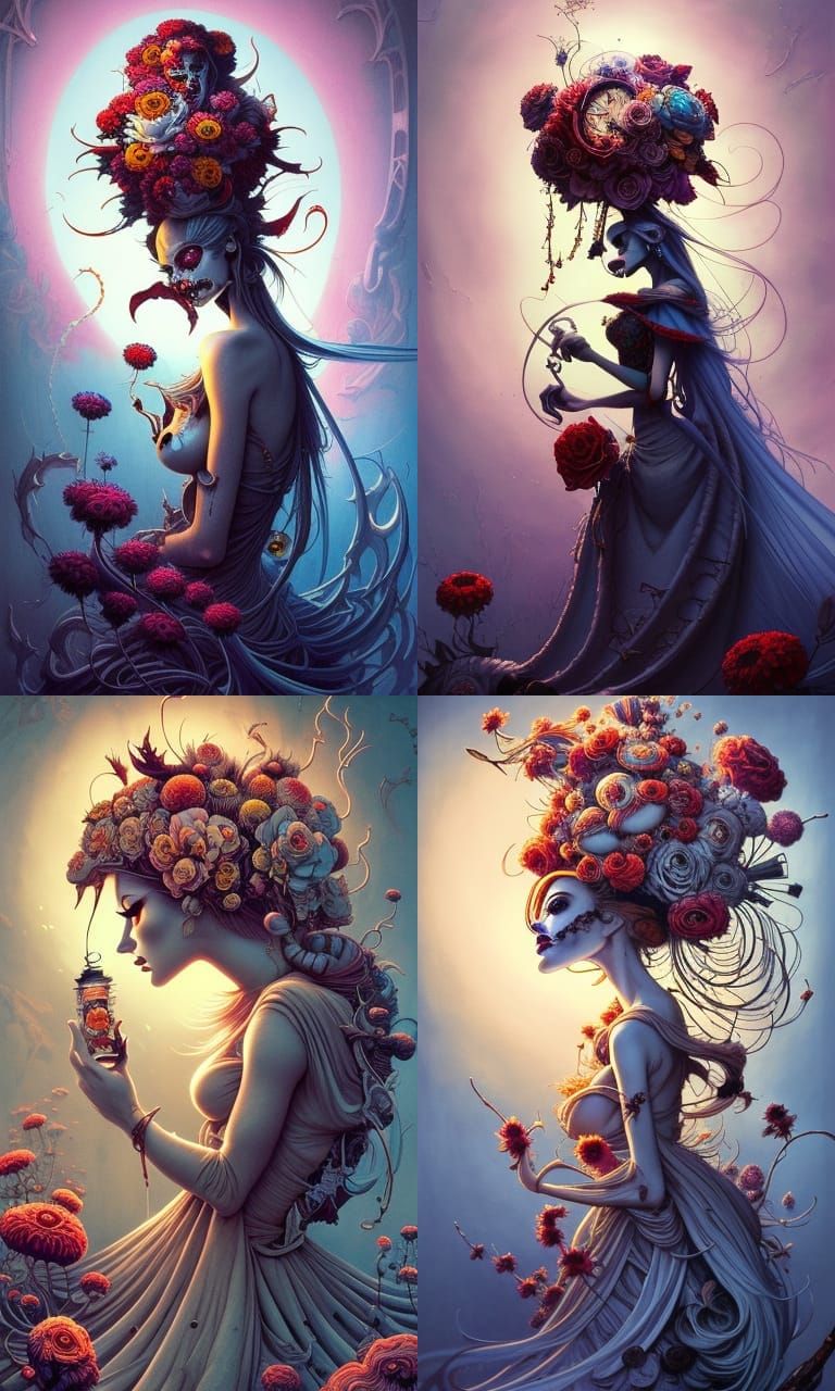 Floral Sandglass: Detailed Hyperrealistic Artwork