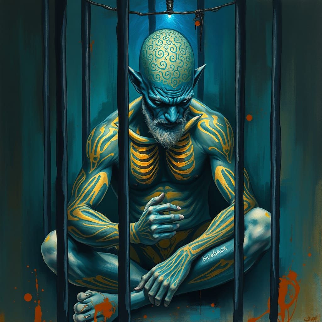 Half-Jaguar Alien Prisoner in Expressionist Style