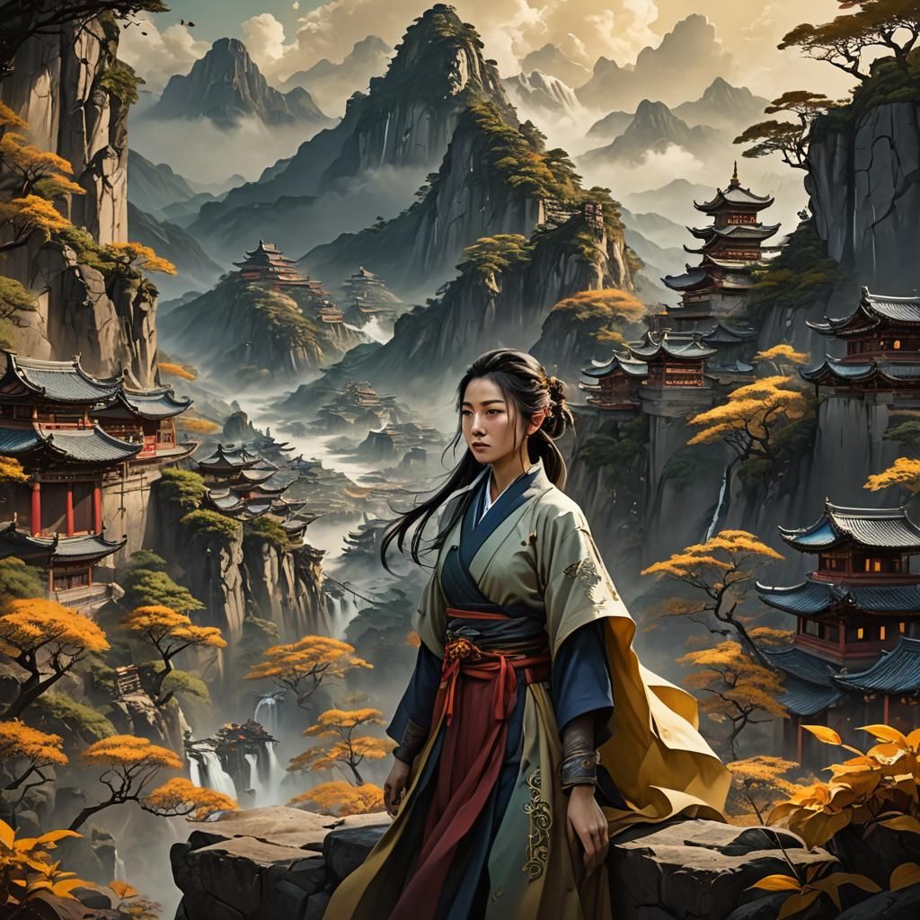 Beautiful Chinese Woman by Yellow River: Matte Painting