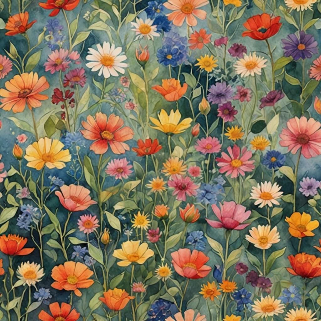 Floral Watercolor in Patchwork Style