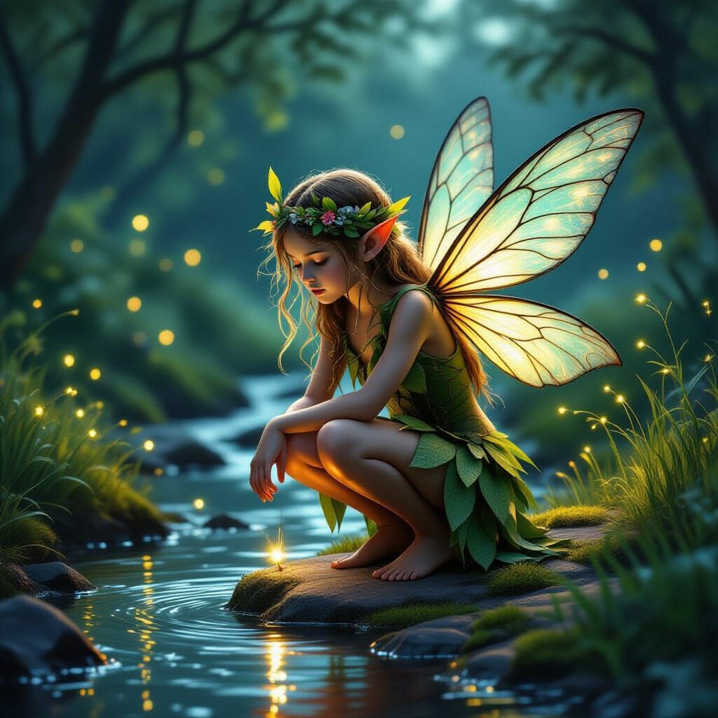 Fairy Girl with Insect Wings at Dusk