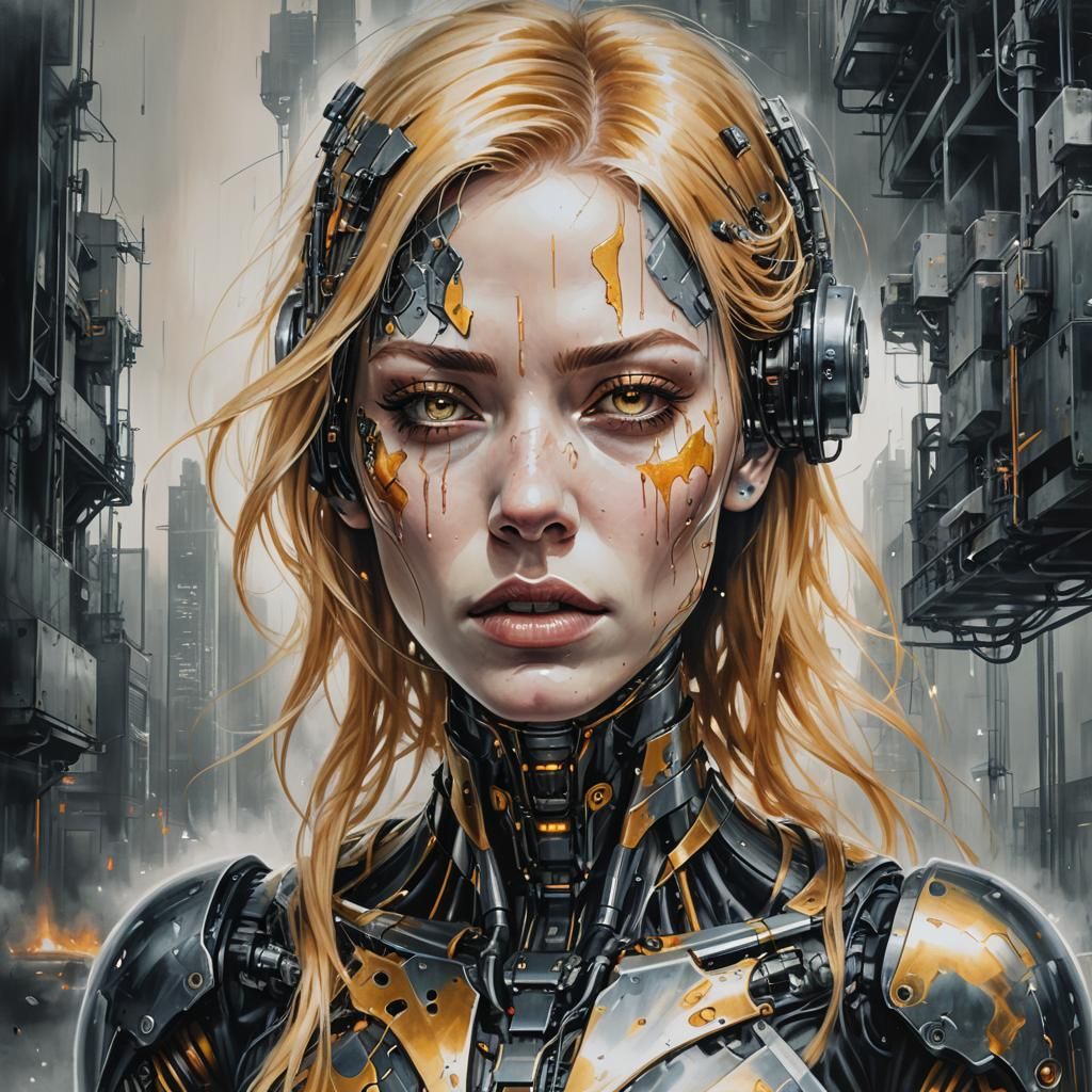 Cyborg Girl Portrait in Dreamcore Style