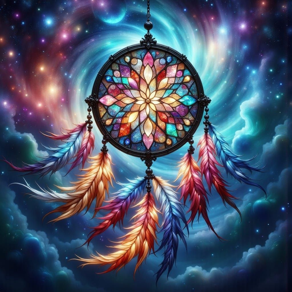 Stained Glass Dreamcatcher Under Northern Lights