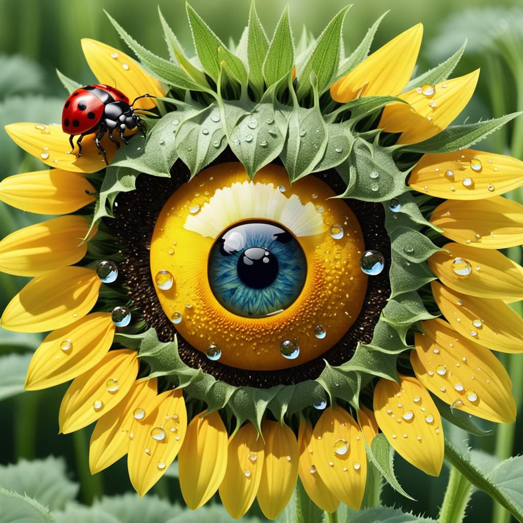 Surreal Eye Surrounded by Sunflower and Nature