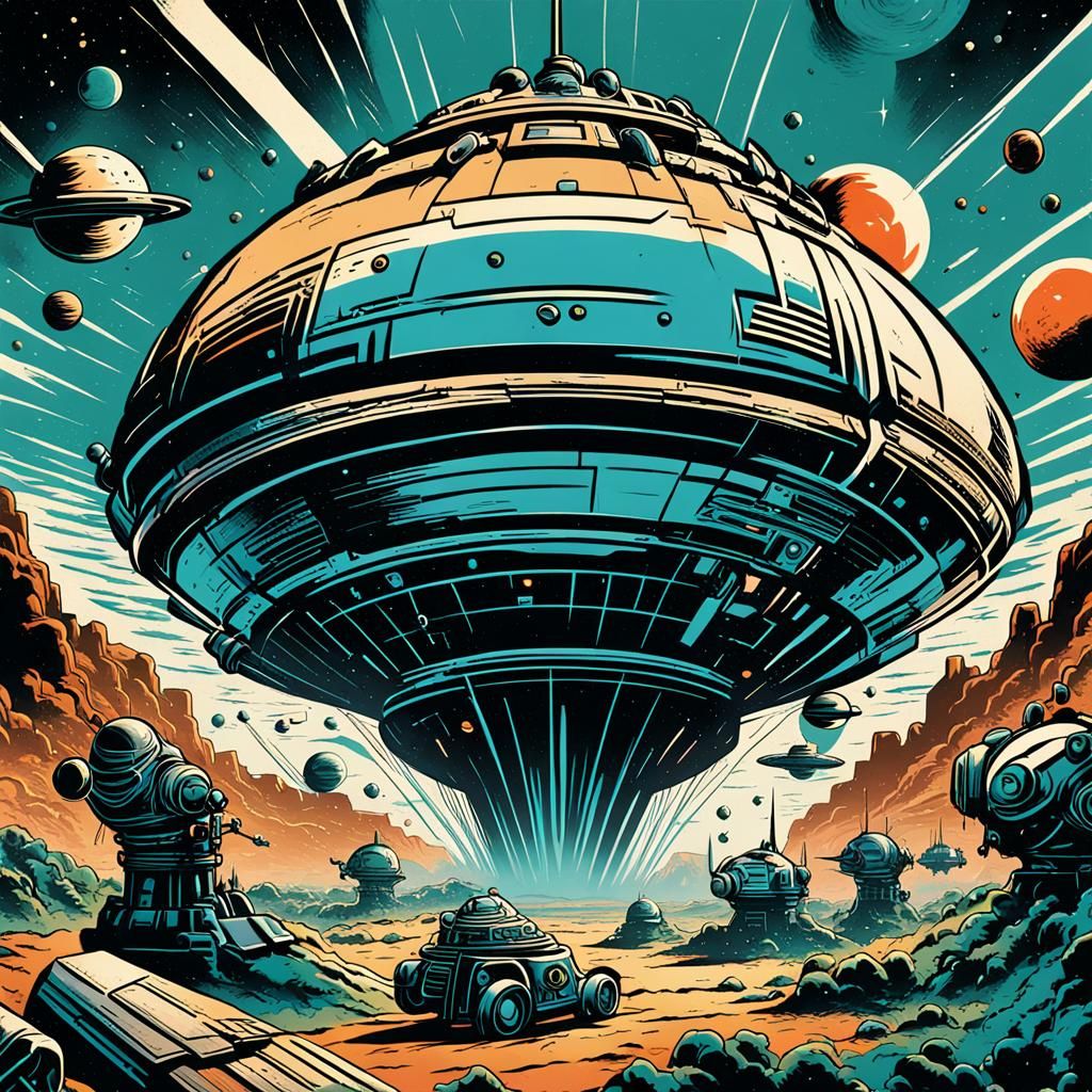 Retro Comic Book Cover: Space Invasion in 1935 Style