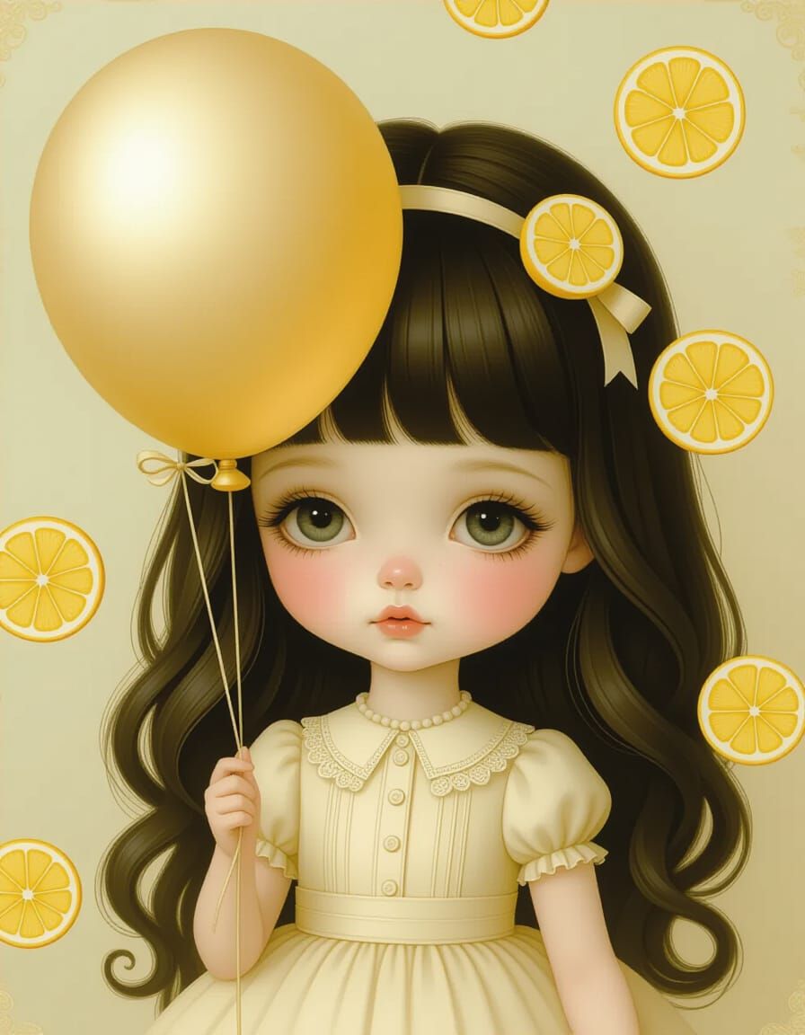 Doll with Balloon in Whimsical Surreal Style