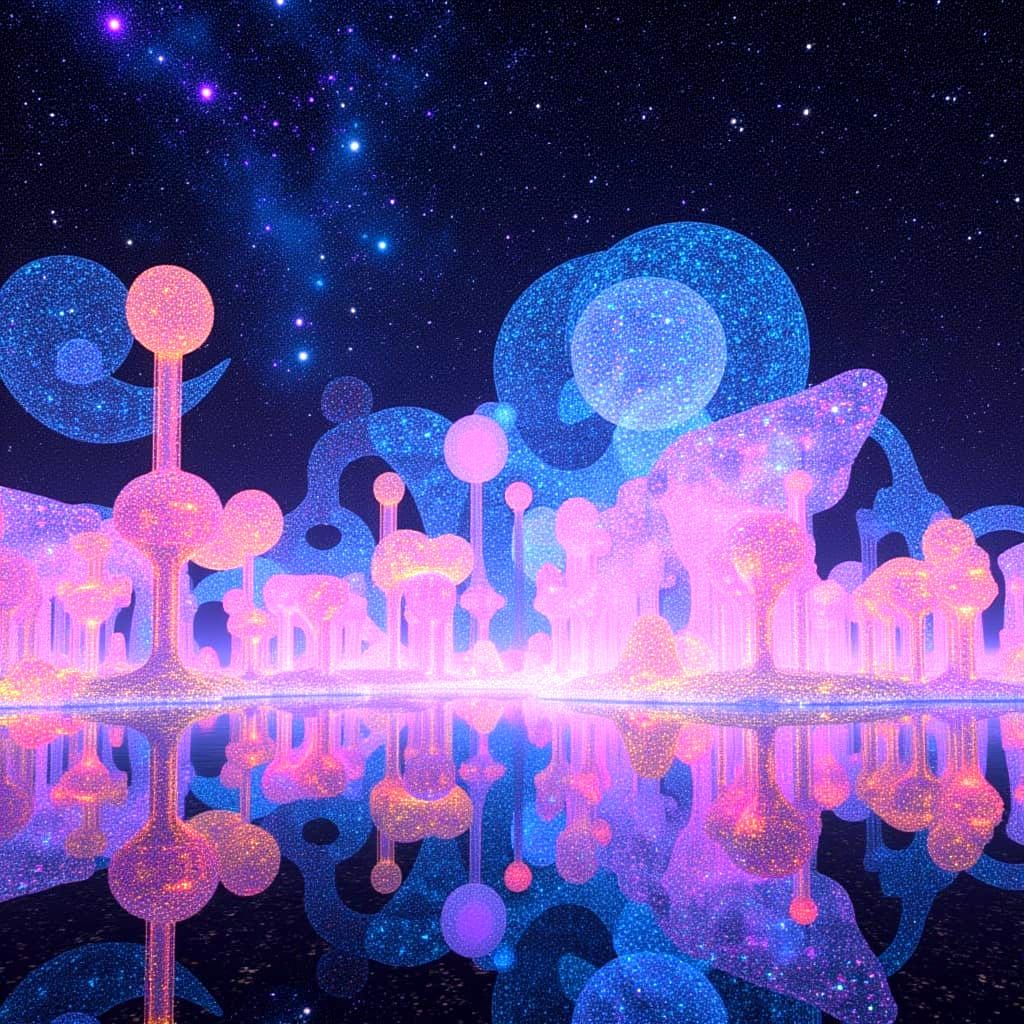 Ethereal Shimmering Galaxies in Glitch Art