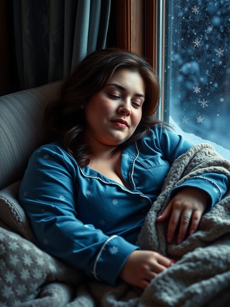 Woman Sleeping Peacefully on Couch at Night