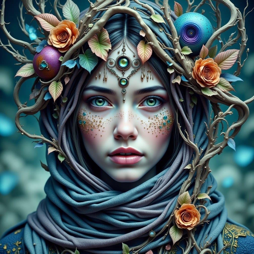 Dreamlike Woman in Abstract Fractal Reality