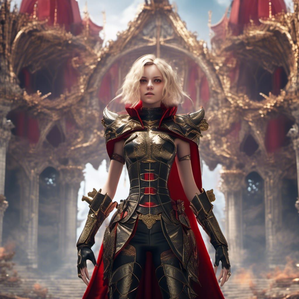 Blonde Knight in Armor Overlooking Smoky Landscape