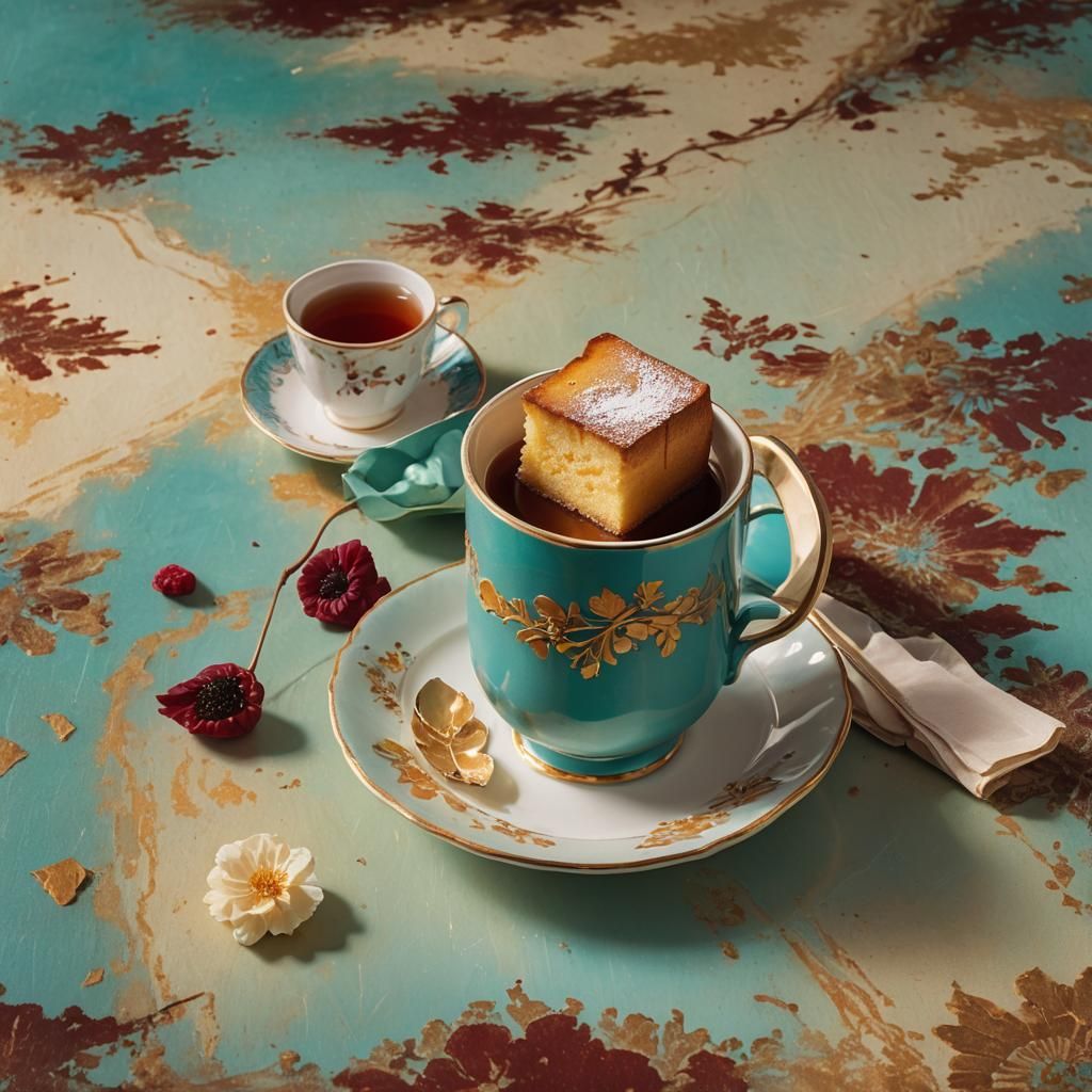 Castella Cake Still Life in Dreamy Photorealism
