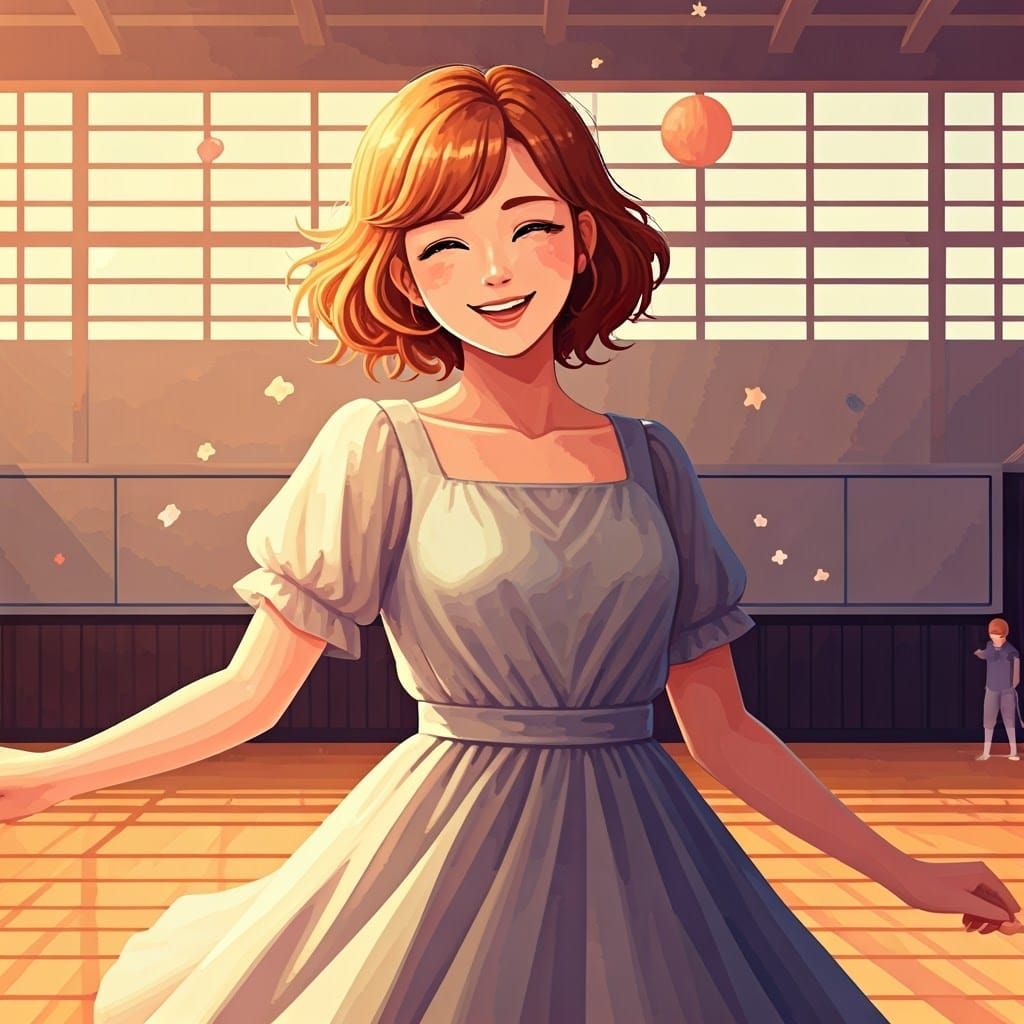 Pixel Art Portrait: Smiling Woman Dancing