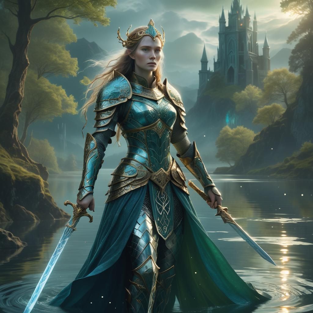 Lady of the Lake Excalibur Portrait in Art Nouveau Style