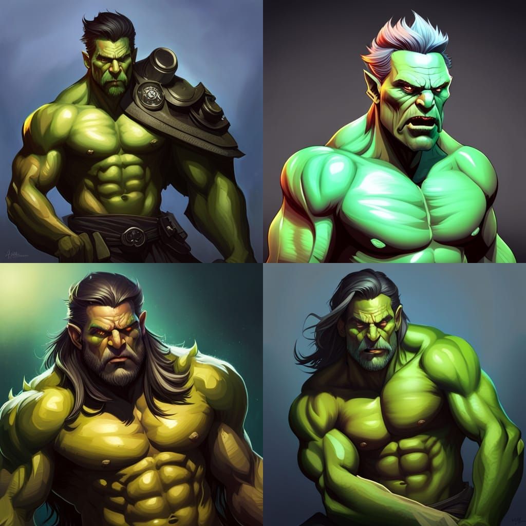 Green Orc Barbarian Portrait in Hyperdetailed Style