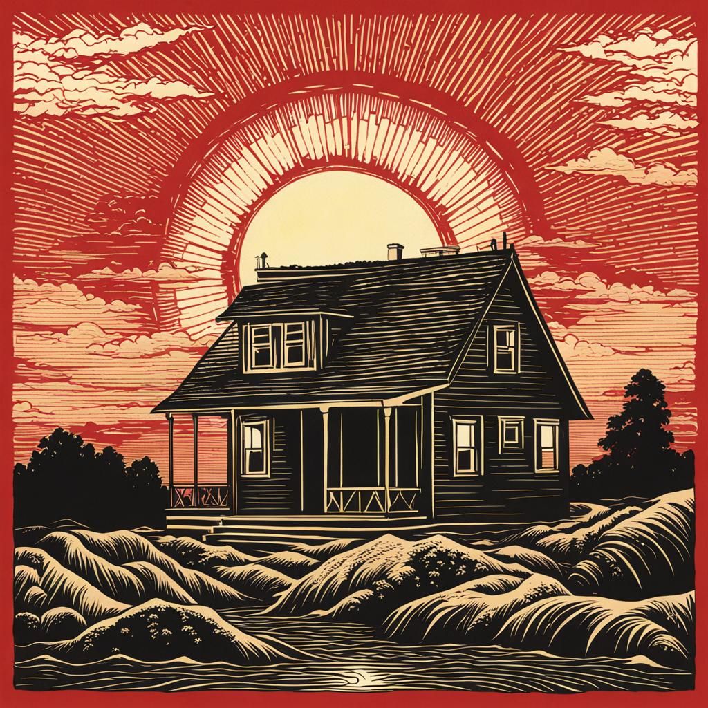 House Bathed in Rising Sun's Warm Light