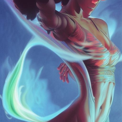 Elemental Genies in Manga Style, Detailed Portrait