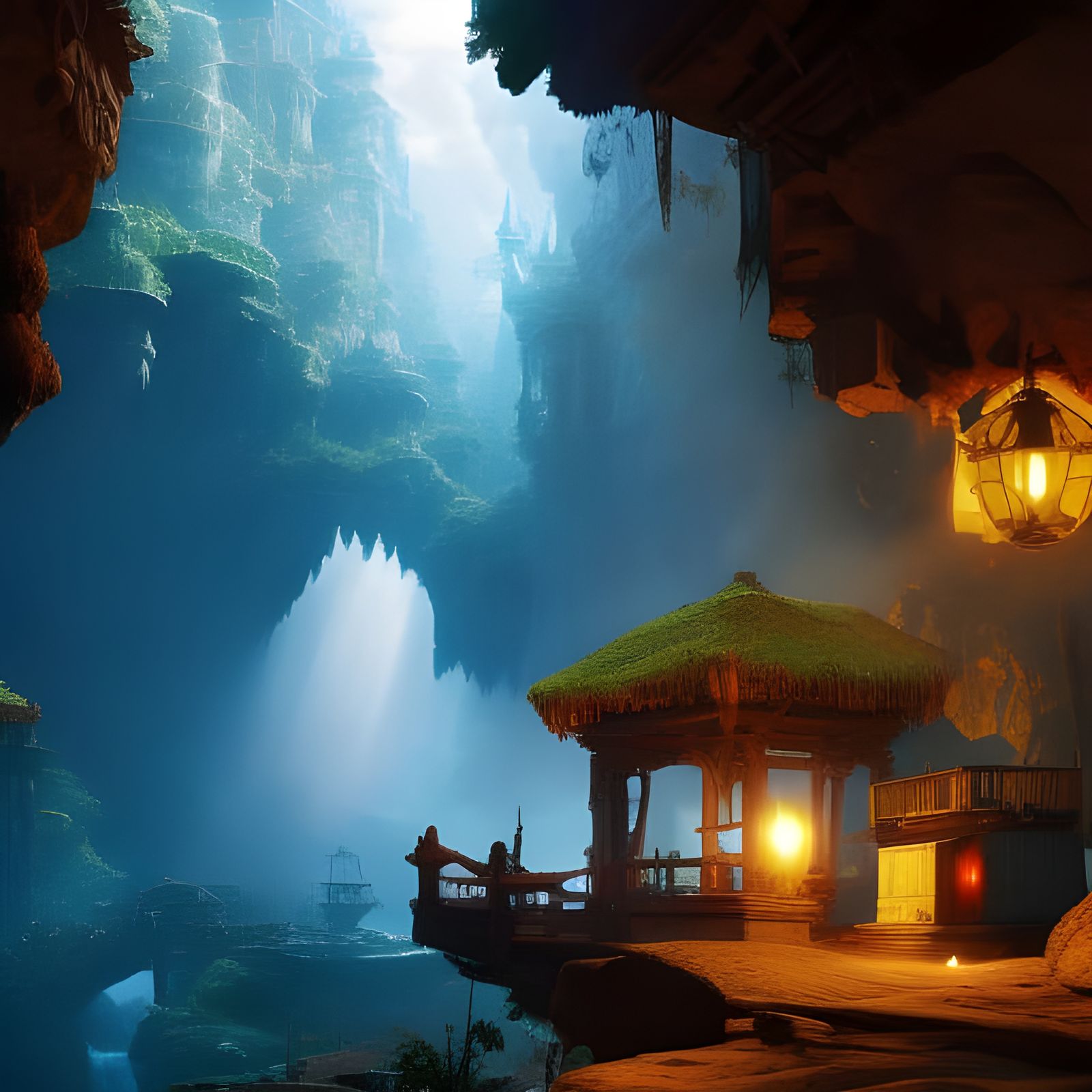 Detailed Pirate Cave with Treasure and Ship