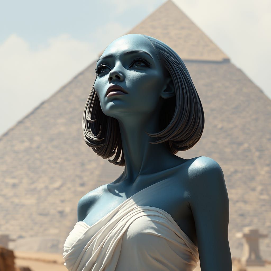 Ethereal Alien Goddess Amidst Ancient Egyptian Ruins