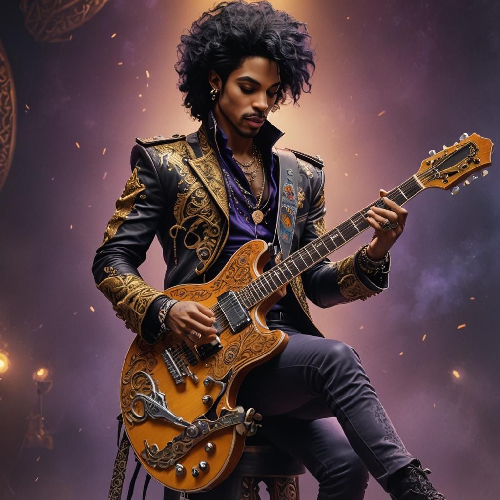 Prince Guitar Portrait: Photorealistic Ultrarealistic Art