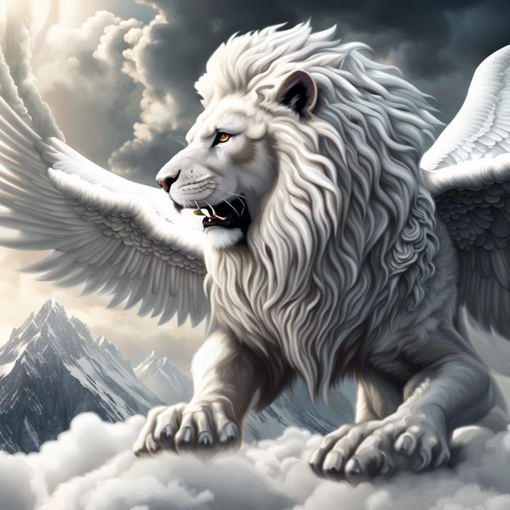 Flying White Lion with Crown and Cigar