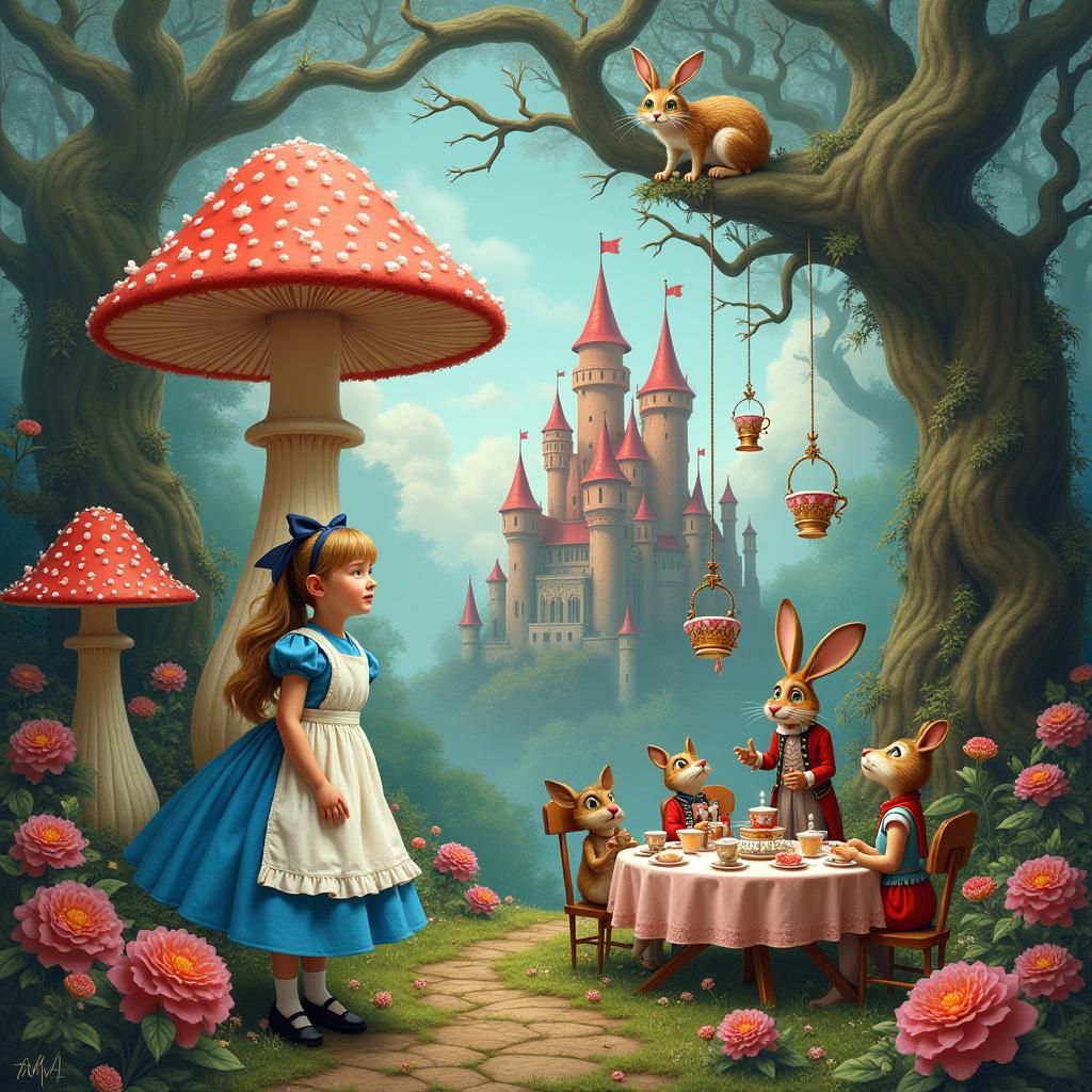 Alice's Surreal Tea Party in Wonderland