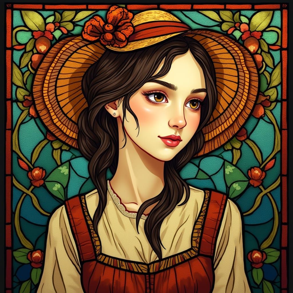 Whimsical Stained Glass Portrait of a Lovely Lady