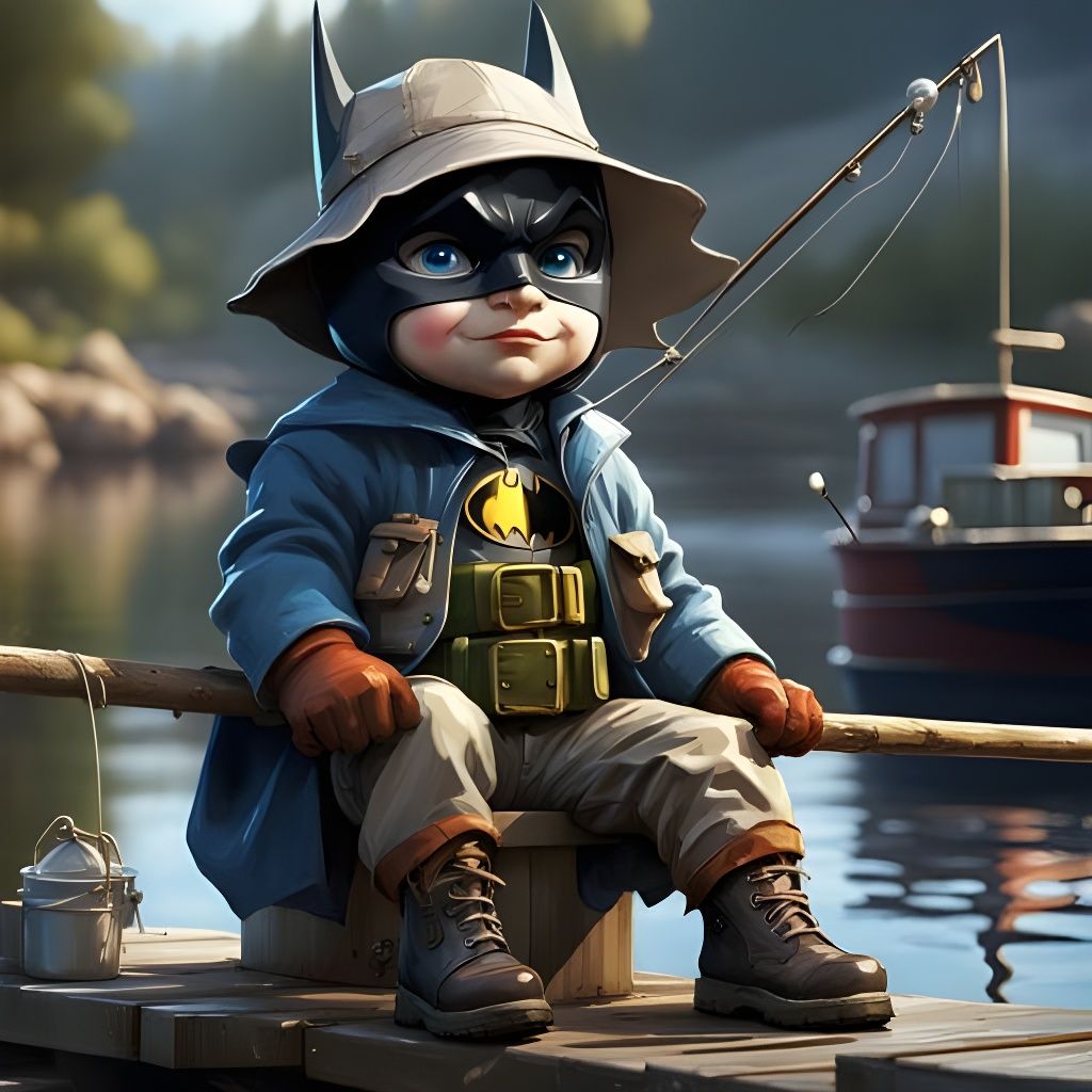 Adorable Batman as Fisherman Matte Painting