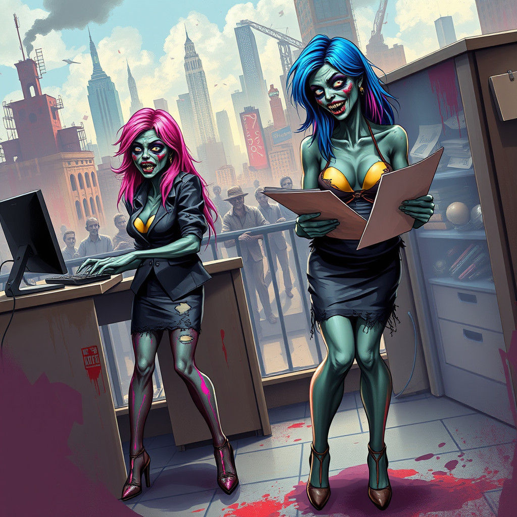 Zombie Women Work in Office Apocalypse