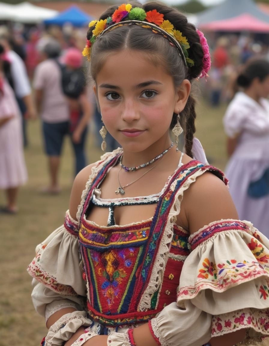 Young Woman in Folk Costume at Festival