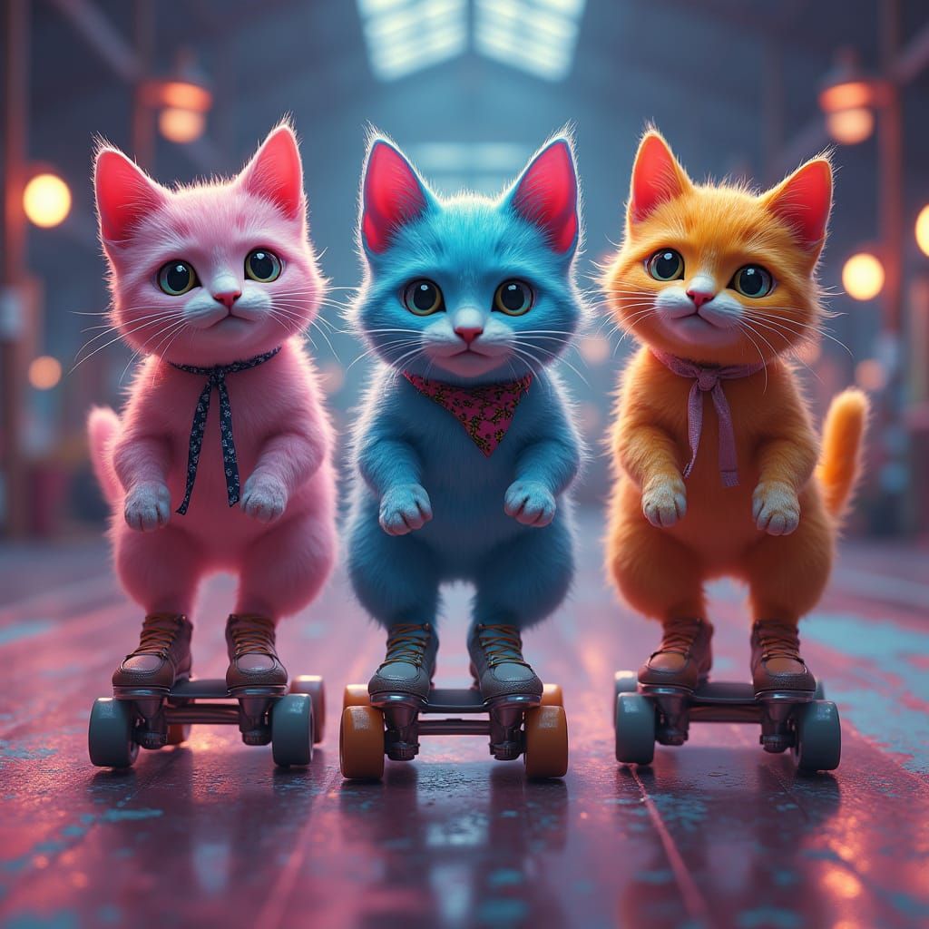 Skating Cats and Dogs in Vibrant Skate Park