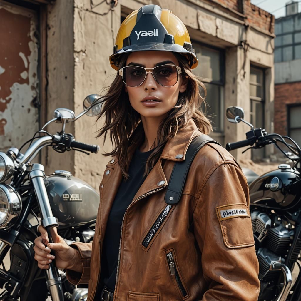 Fashionable Woman in Safety Gear: Photorealistic Portrait