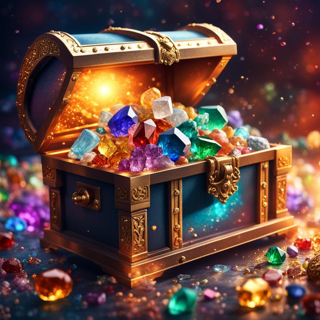 Treasure Chest Overflowing with Glittering Gemstones