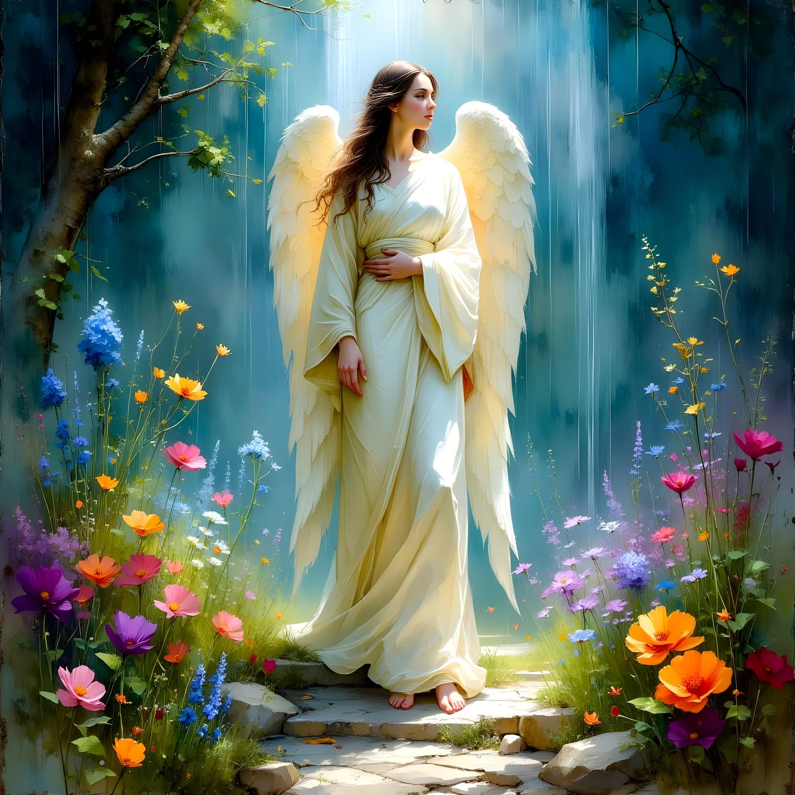 Archangel in a Garden Landscape with Metallics