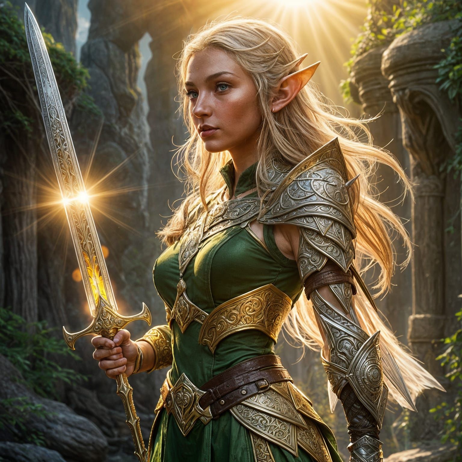Elf with Sword Hilt Gem, Fantasy Concept Art