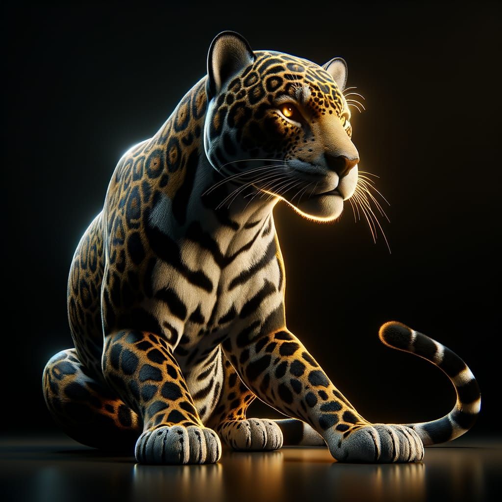 Hyper-Realistic Jaguar with Golden Rosettes in 3D Render