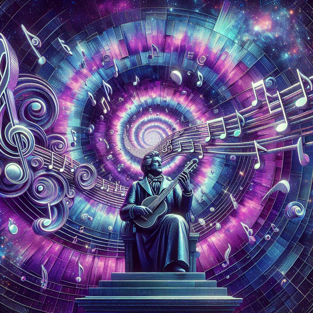 Metallic Musical Notes Holographic Projection in Mixed Media