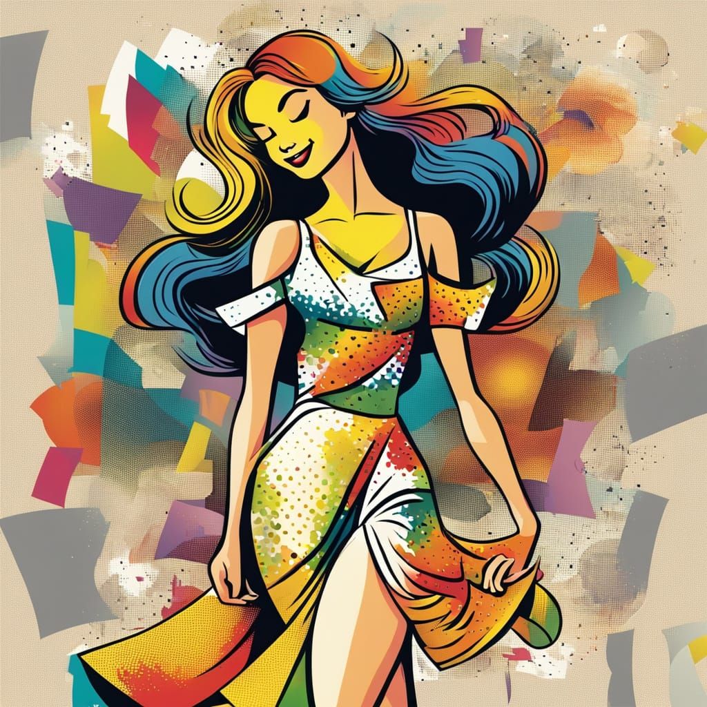 Cartoon Dancer in Spot-Color Comic Style